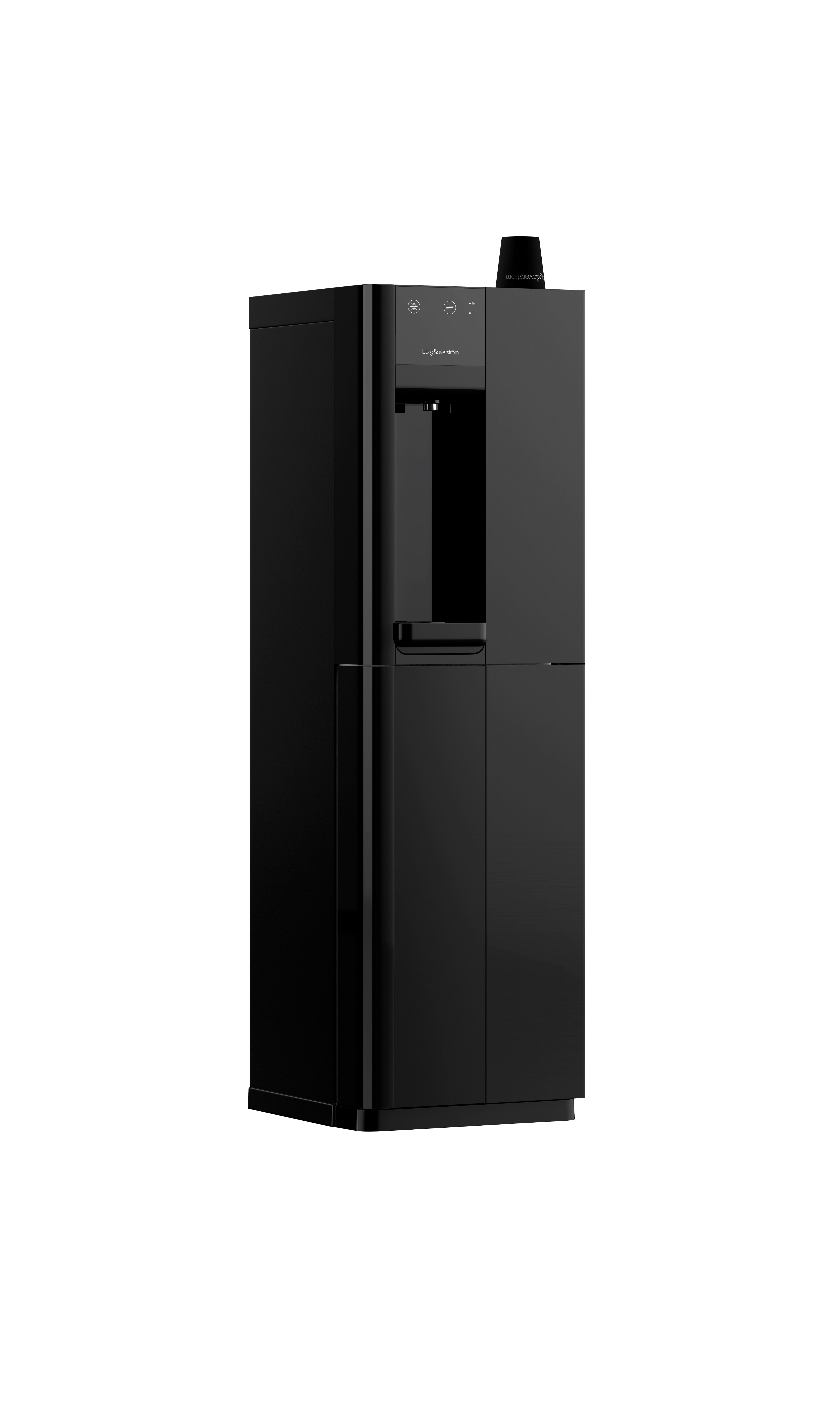 Borg & Overstrom B3 water dispenser in black, on optional floor-standing cabinet