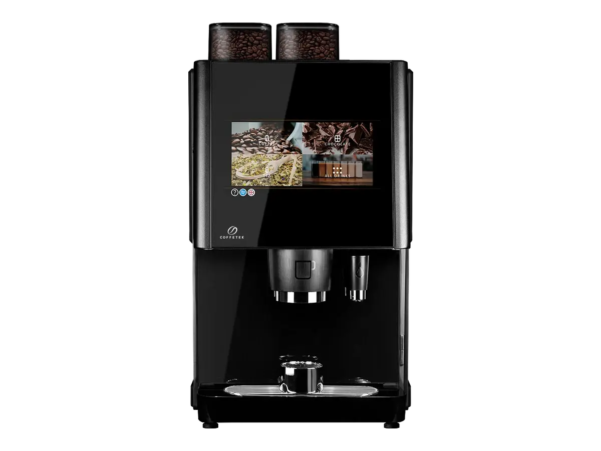Coffetek Vitro Series 3 table-top coffee machine with 13-inch touchscreen and double bean hoppers, front view