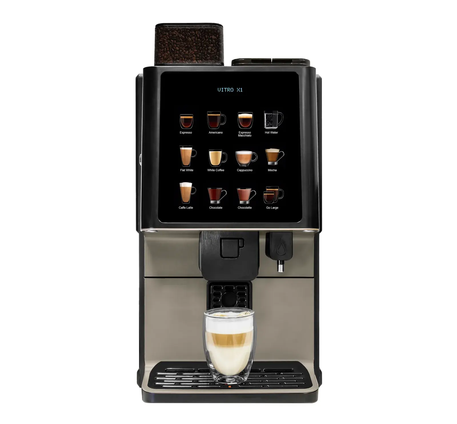 Coffetek Vitro X1 compact bean-to-cup coffee machine, front view