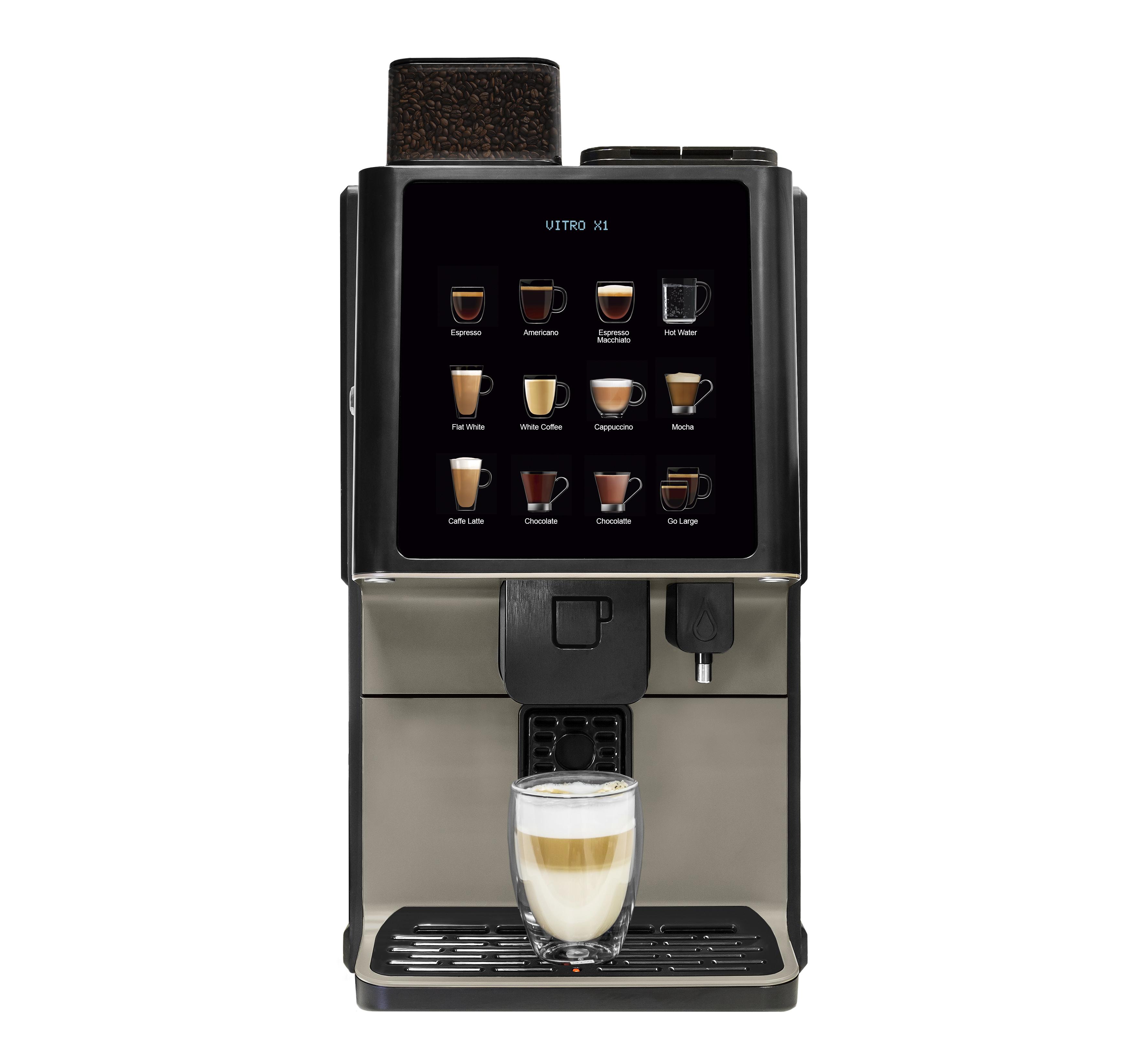 Coffetek Vitro X1 compact bean-to-cup coffee machine, front view