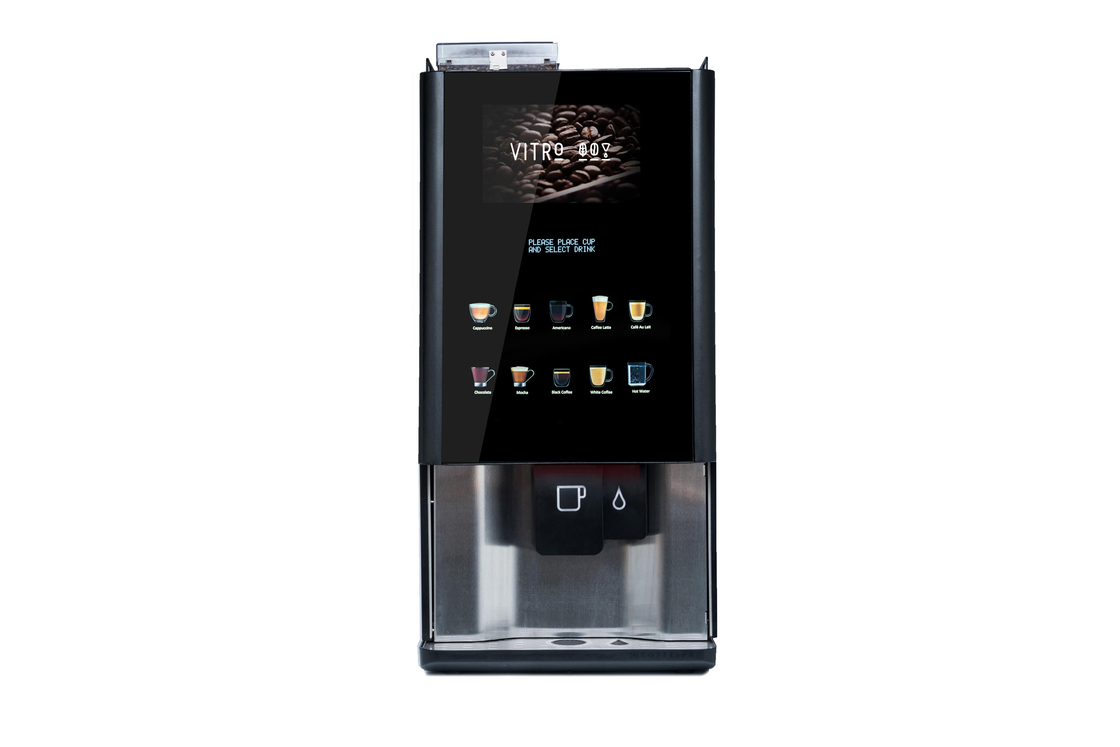 Coffetek Vitro X4 high-capacity bean-to-cup coffee machine, front view